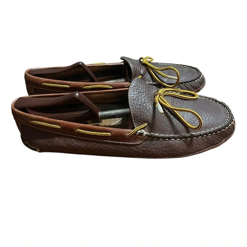 L.L. Bean men’s size 12.5 Brown Leather Loafers with Yellow Laces